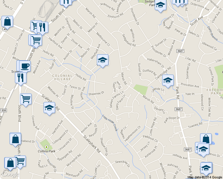 map of restaurants, bars, coffee shops, grocery stores, and more near in Charlotte