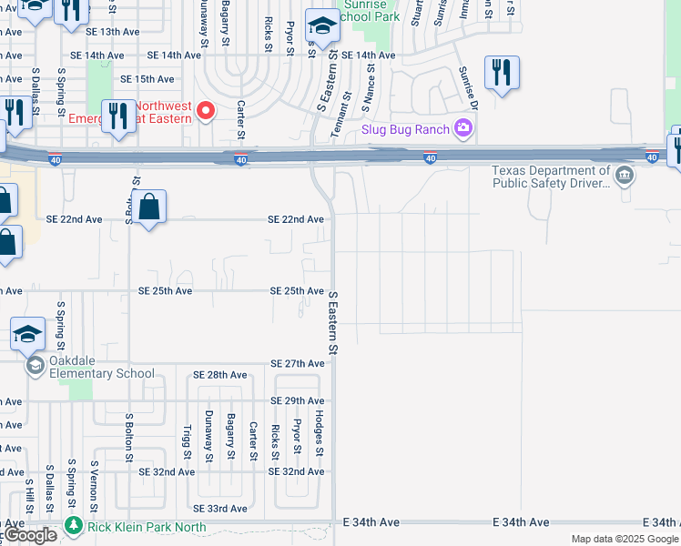 map of restaurants, bars, coffee shops, grocery stores, and more near 2324-2498 South Eastern Street in Amarillo