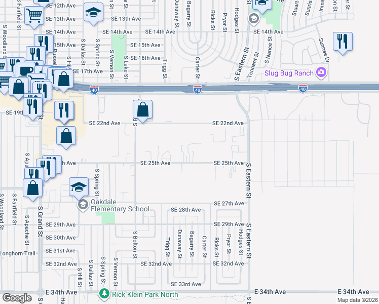 map of restaurants, bars, coffee shops, grocery stores, and more near 4413 Southeast 25th Avenue in Amarillo