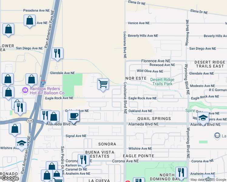 map of restaurants, bars, coffee shops, grocery stores, and more near 6901 Schist Avenue Northeast in Albuquerque