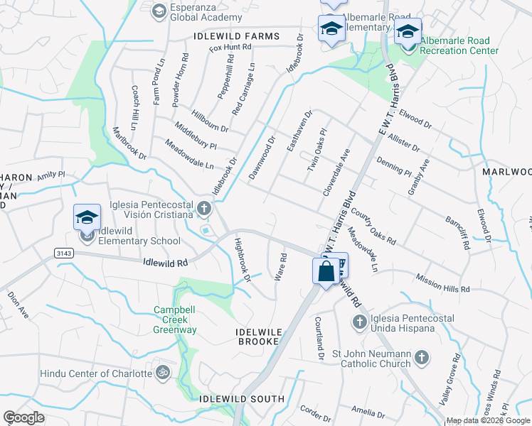 map of restaurants, bars, coffee shops, grocery stores, and more near in Charlotte