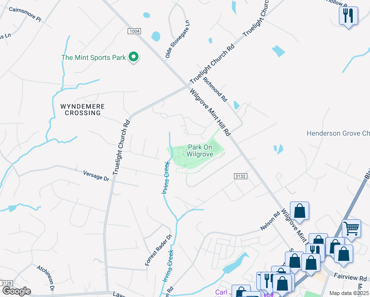 map of restaurants, bars, coffee shops, grocery stores, and more near 7750 Jim Harper Lane in Mint Hill