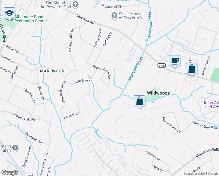 map of restaurants, bars, coffee shops, grocery stores, and more near 8209 Walnut Creek Lane in Charlotte