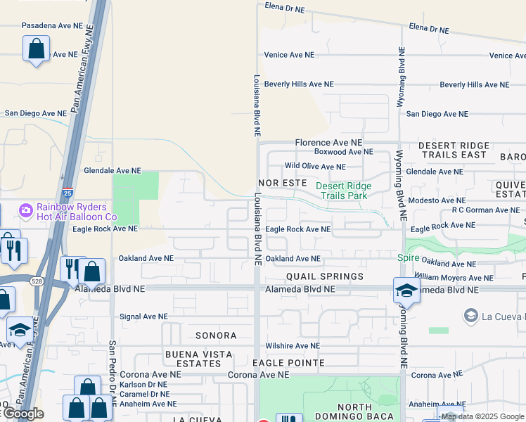map of restaurants, bars, coffee shops, grocery stores, and more near 9028 Pumice Street Northeast in Albuquerque