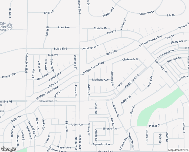map of restaurants, bars, coffee shops, grocery stores, and more near Mathena Court in California City