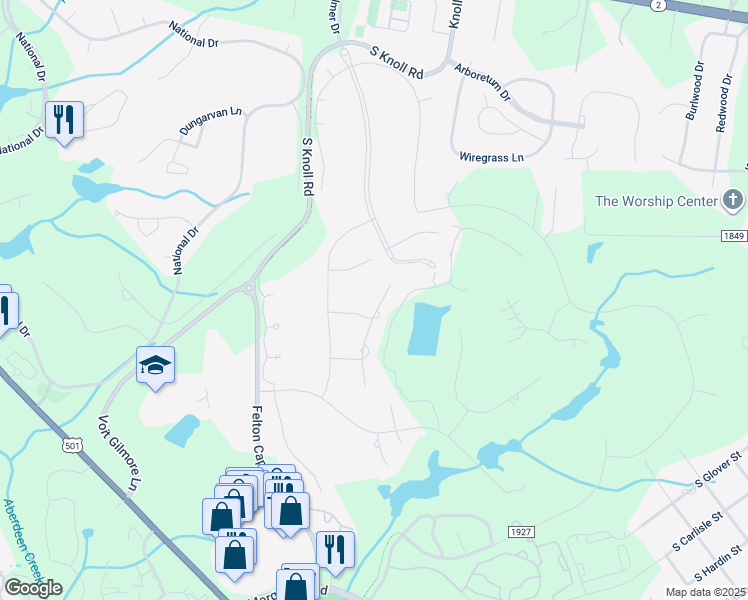 map of restaurants, bars, coffee shops, grocery stores, and more near 15 Masters Ridge in Southern Pines