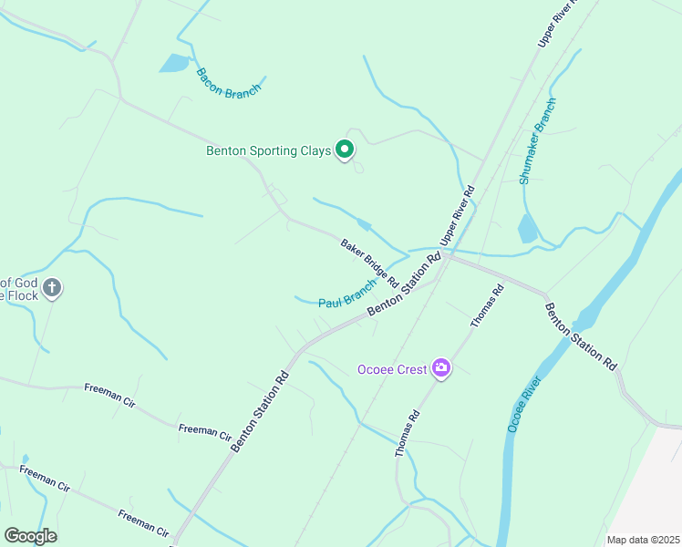 map of restaurants, bars, coffee shops, grocery stores, and more near 2414 Baker Bridge Rd NE in Benton