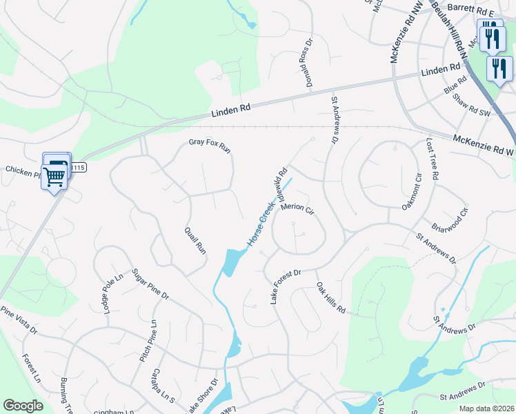 map of restaurants, bars, coffee shops, grocery stores, and more near 60 Horse Creek Run in Pinehurst