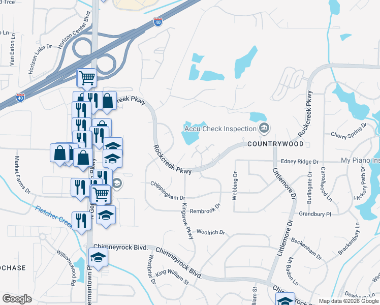 map of restaurants, bars, coffee shops, grocery stores, and more near 2311 Foxmoor Lane in Memphis