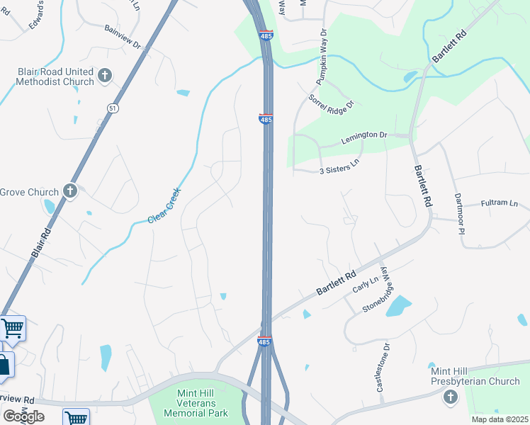 map of restaurants, bars, coffee shops, grocery stores, and more near Governor James G Martin Freeway in Mint Hill