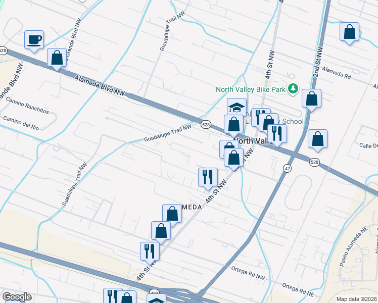map of restaurants, bars, coffee shops, grocery stores, and more near 506 El Dorado Drive Northwest in Albuquerque