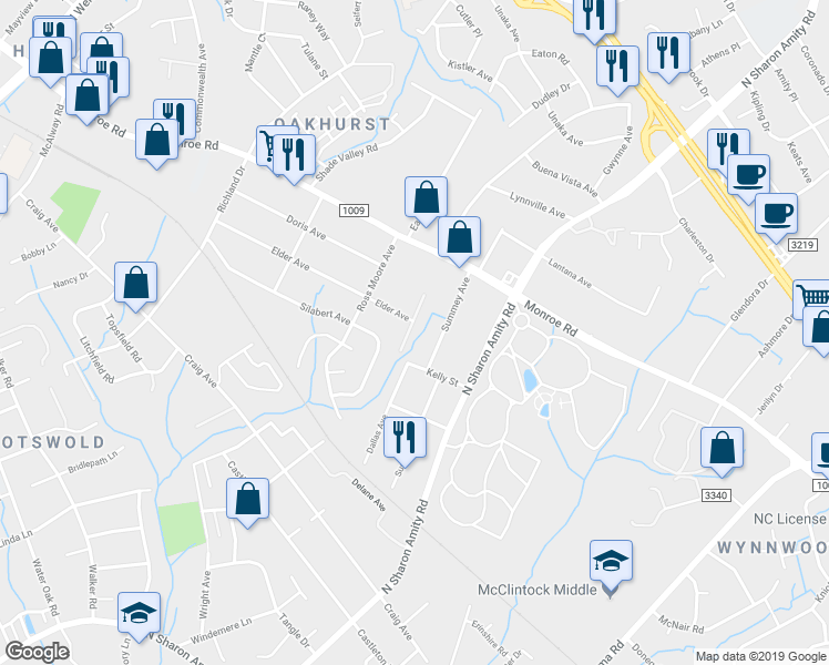 map of restaurants, bars, coffee shops, grocery stores, and more near 5148 Elder Avenue in Charlotte