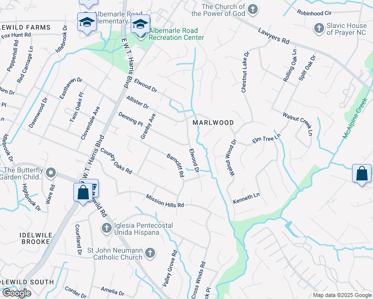 map of restaurants, bars, coffee shops, grocery stores, and more near 788 Denning Place in Charlotte