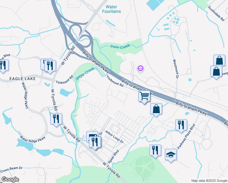 map of restaurants, bars, coffee shops, grocery stores, and more near 100 Hive Drive in Charlotte