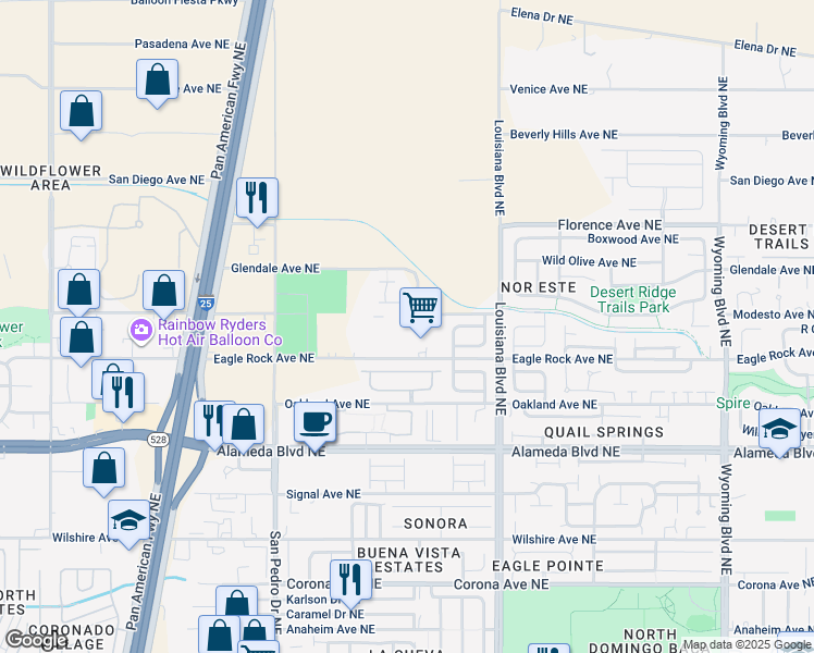 map of restaurants, bars, coffee shops, grocery stores, and more near 6700 Modesto Avenue in Albuquerque
