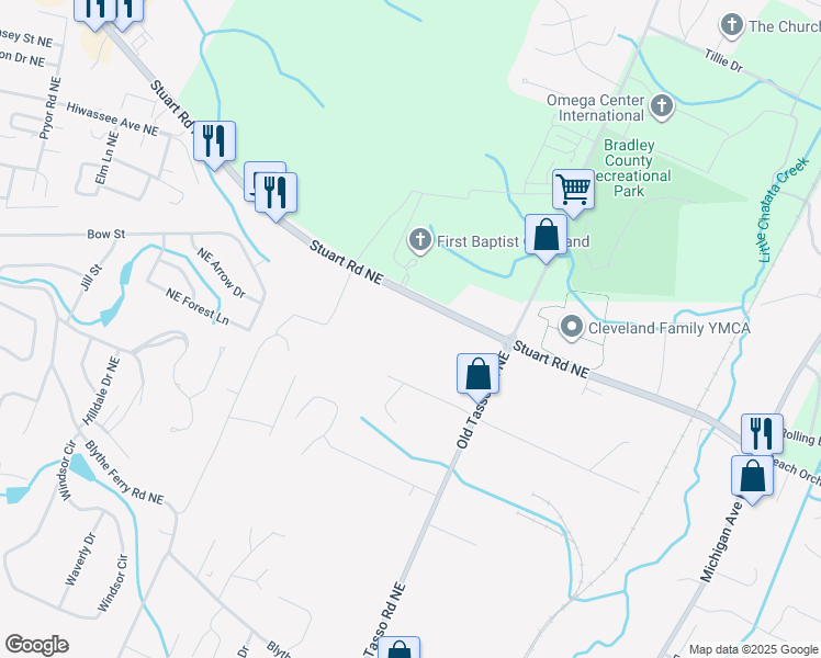 map of restaurants, bars, coffee shops, grocery stores, and more near 1275 Stuart Road Northeast in Cleveland