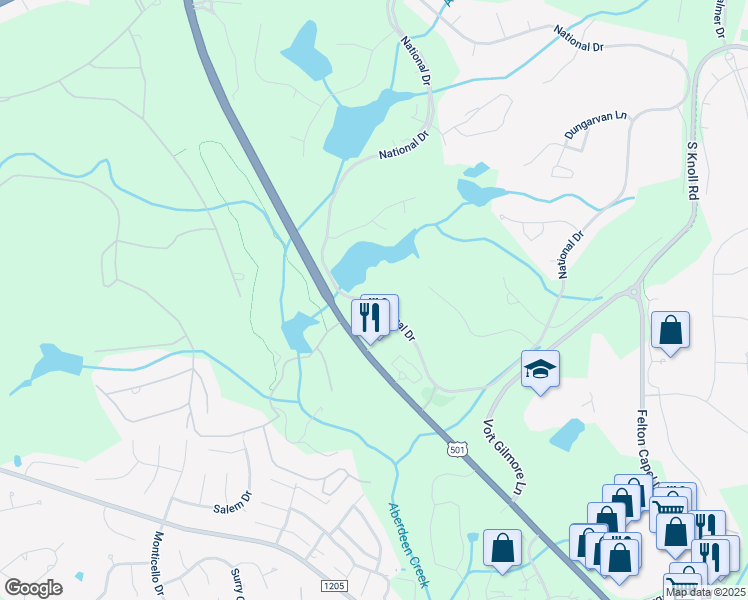 map of restaurants, bars, coffee shops, grocery stores, and more near 115 Berwick Court in Pinehurst