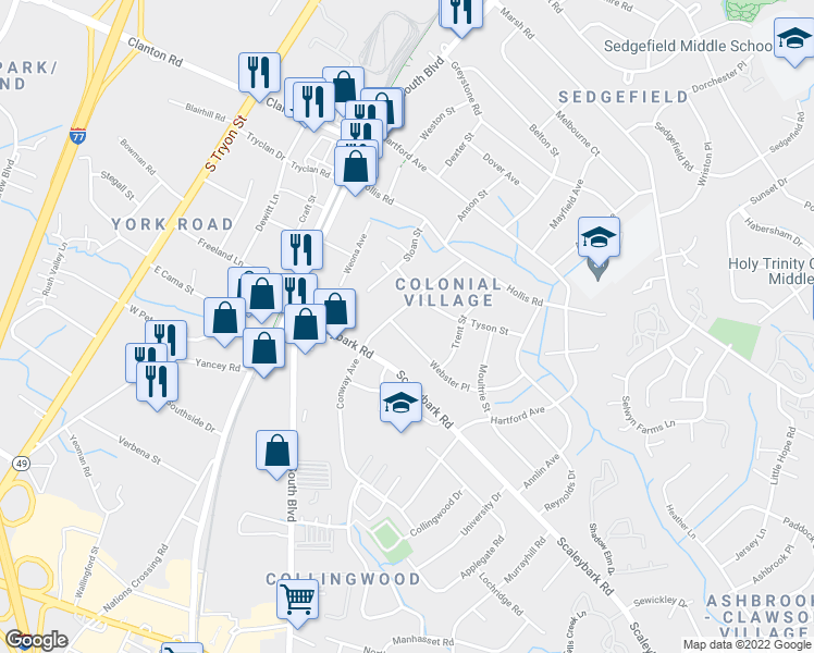 map of restaurants, bars, coffee shops, grocery stores, and more near 311 Webster Place in Charlotte