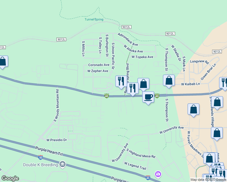 map of restaurants, bars, coffee shops, grocery stores, and more near 2352 West Silverton Drive in Flagstaff