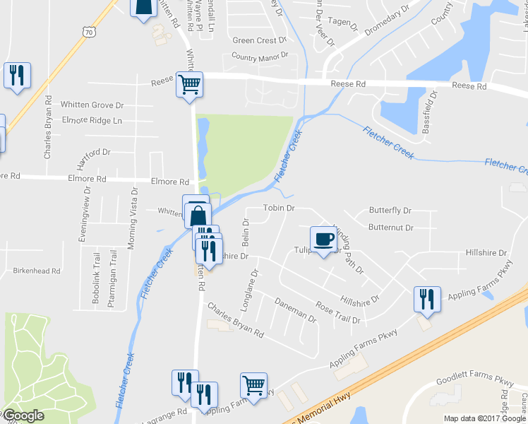 map of restaurants, bars, coffee shops, grocery stores, and more near 6935 Tobin Drive in Memphis