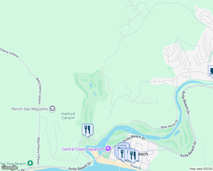 map of restaurants, bars, coffee shops, grocery stores, and more near 3195 Lupine Canyon Road in Avila Beach