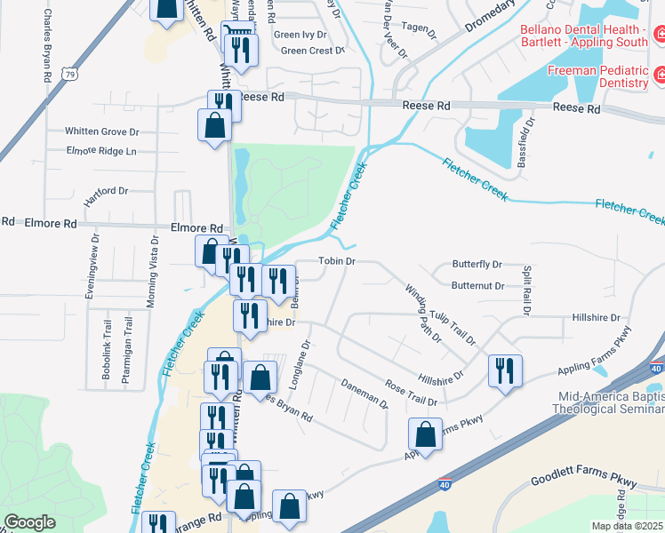 map of restaurants, bars, coffee shops, grocery stores, and more near 6949 Hillindale Drive in Memphis
