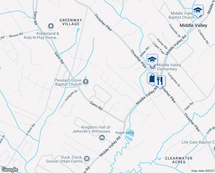 map of restaurants, bars, coffee shops, grocery stores, and more near 7620 Nadick Lane in Middle Valley