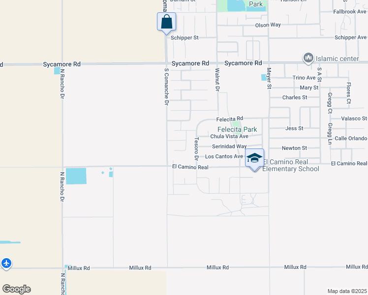 map of restaurants, bars, coffee shops, grocery stores, and more near 1406 Solana Court in Arvin