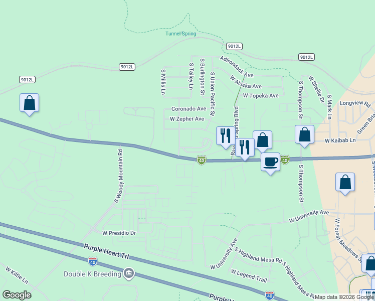 map of restaurants, bars, coffee shops, grocery stores, and more near 2562 West Cripple Creek Drive in Flagstaff
