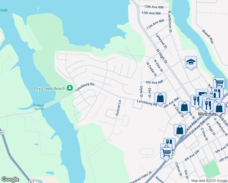 map of restaurants, bars, coffee shops, grocery stores, and more near 974 Lynchburg Road in Winchester