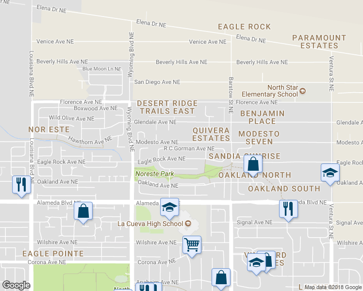 map of restaurants, bars, coffee shops, grocery stores, and more near 7817 R C Gorman Avenue Northeast in Albuquerque