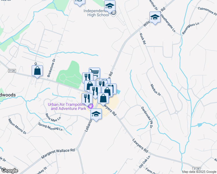 map of restaurants, bars, coffee shops, grocery stores, and more near 6300 Wilson Grove Road in Mint Hill