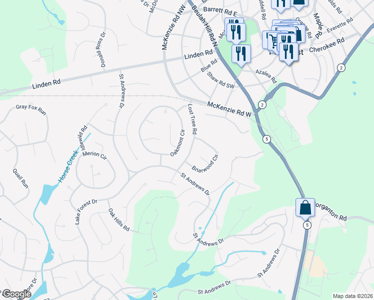 map of restaurants, bars, coffee shops, grocery stores, and more near 120 Lost Tree Road in Pinehurst