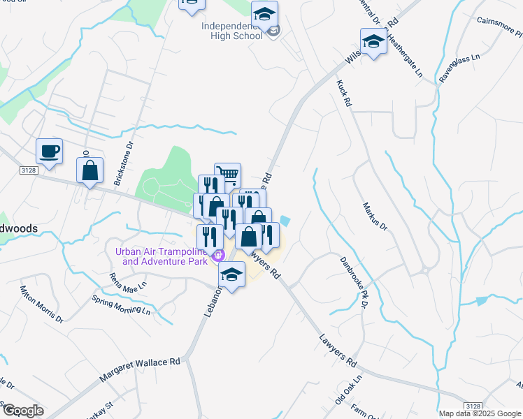 map of restaurants, bars, coffee shops, grocery stores, and more near 6300 Wilson Grove Road in Mint Hill
