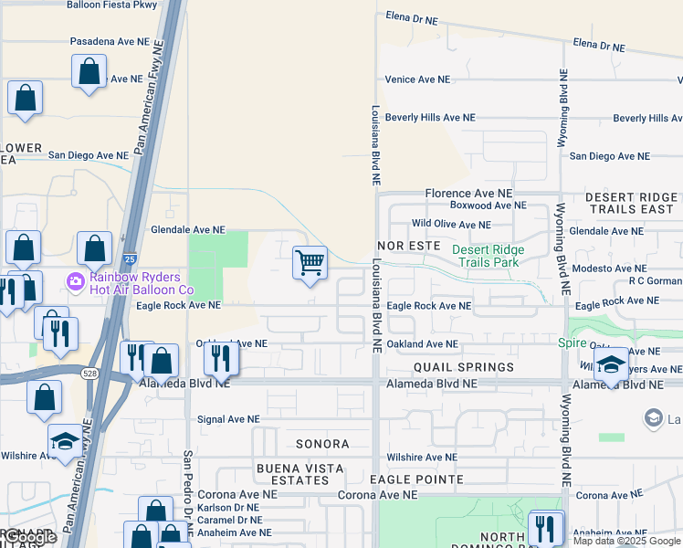 map of restaurants, bars, coffee shops, grocery stores, and more near 6901 Schist Avenue Northeast in Albuquerque