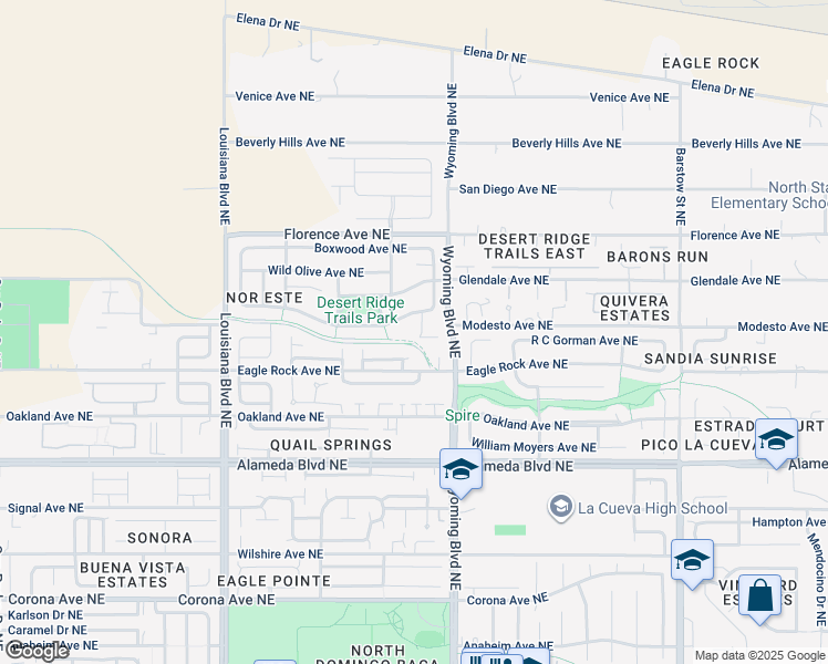 map of restaurants, bars, coffee shops, grocery stores, and more near 9001 Pinon Vista Court Northeast in Albuquerque