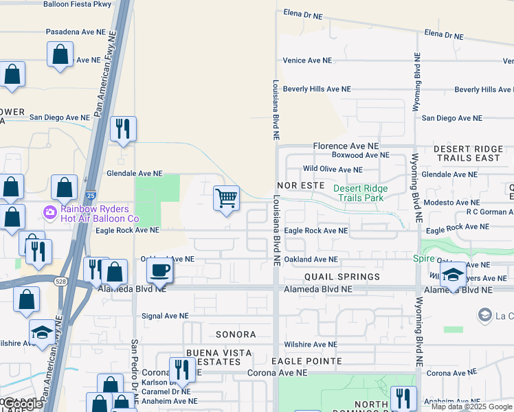 map of restaurants, bars, coffee shops, grocery stores, and more near 6901 Schist Avenue Northeast in Albuquerque