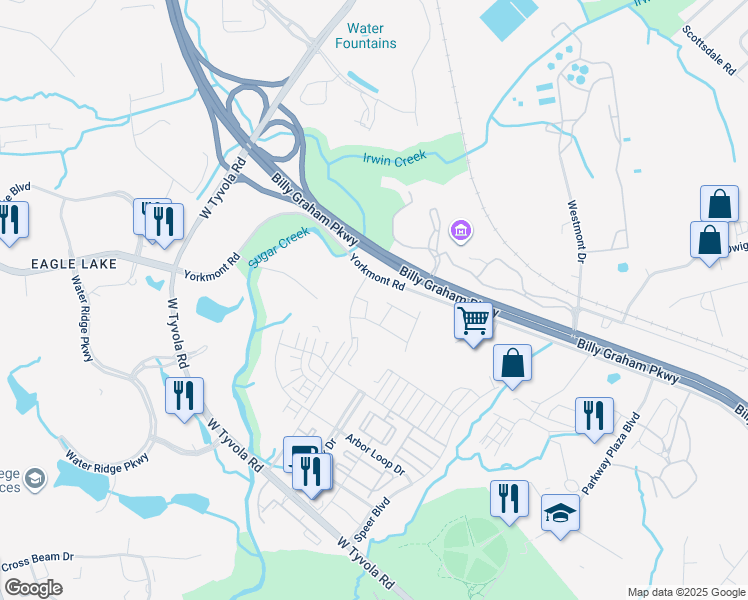 map of restaurants, bars, coffee shops, grocery stores, and more near 100 Hive Drive in Charlotte