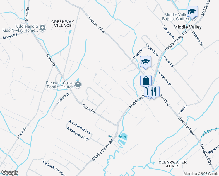 map of restaurants, bars, coffee shops, grocery stores, and more near 7623 Wynhill Lane in Middle Valley