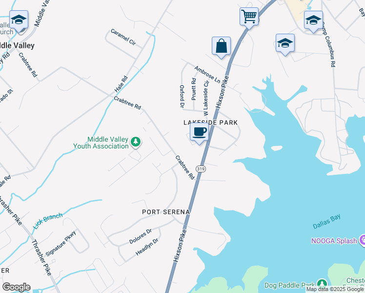 map of restaurants, bars, coffee shops, grocery stores, and more near 1901 Crabtree Road in Middle Valley