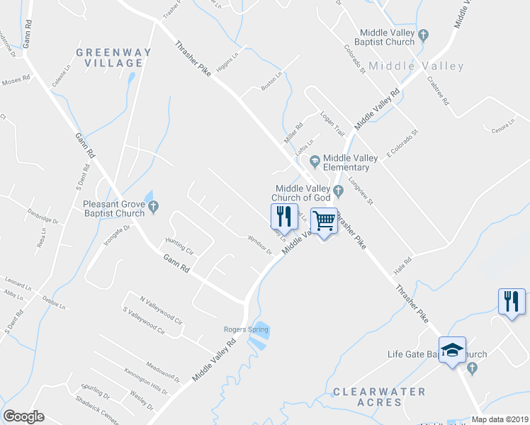 map of restaurants, bars, coffee shops, grocery stores, and more near 7313 Valley Lane in Middle Valley