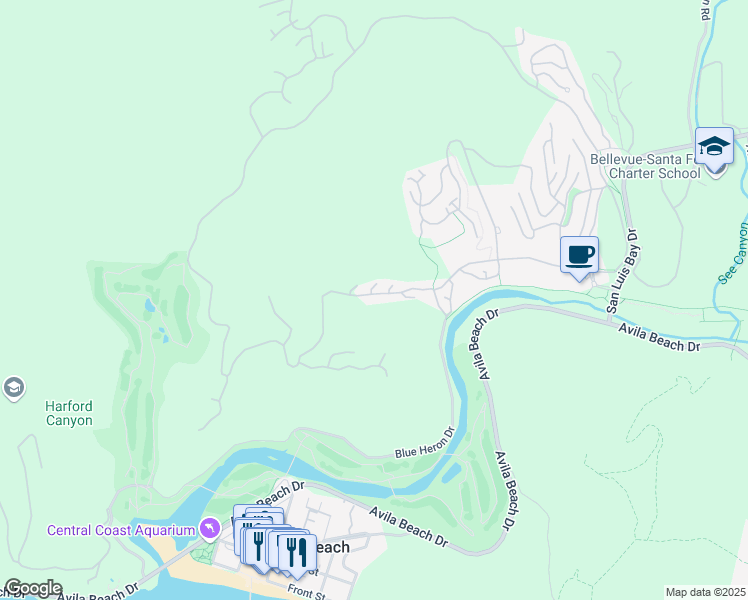 map of restaurants, bars, coffee shops, grocery stores, and more near 2555 Lupine Canyon Road in Avila Beach