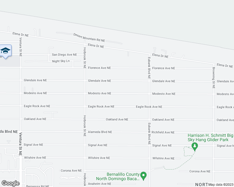 map of restaurants, bars, coffee shops, grocery stores, and more near 10005 Modesto Avenue Northeast in Albuquerque