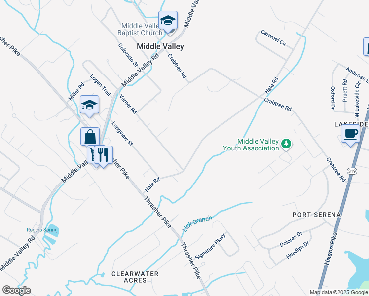 map of restaurants, bars, coffee shops, grocery stores, and more near 7909 Hale Road in Middle Valley