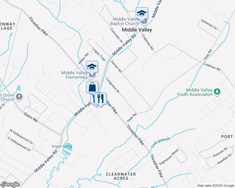 map of restaurants, bars, coffee shops, grocery stores, and more near 1718 Longview Street in Middle Valley