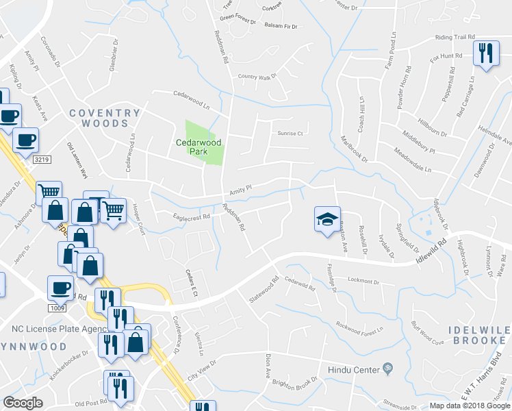 map of restaurants, bars, coffee shops, grocery stores, and more near 6629 Cedar Springs Road in Charlotte