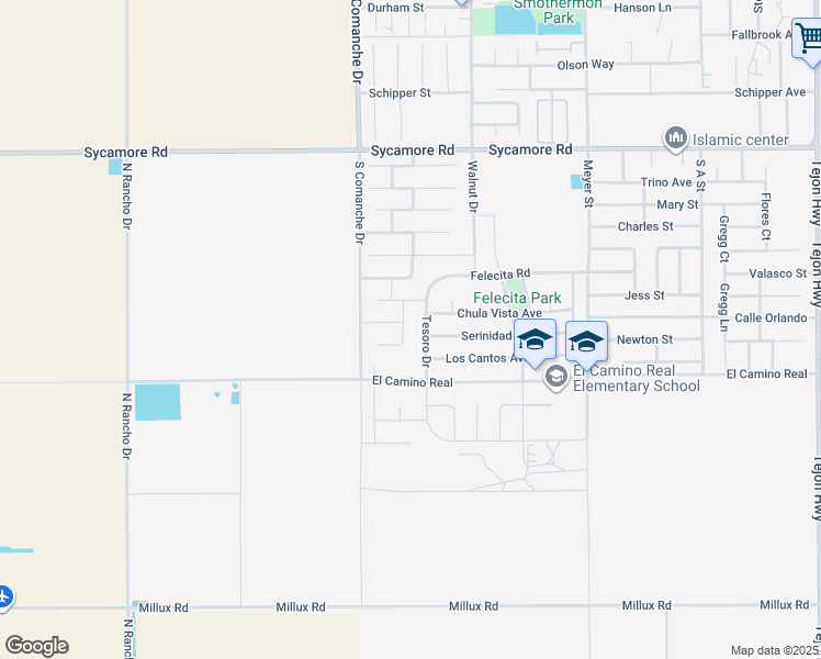 map of restaurants, bars, coffee shops, grocery stores, and more near 1406 Solana Court in Arvin