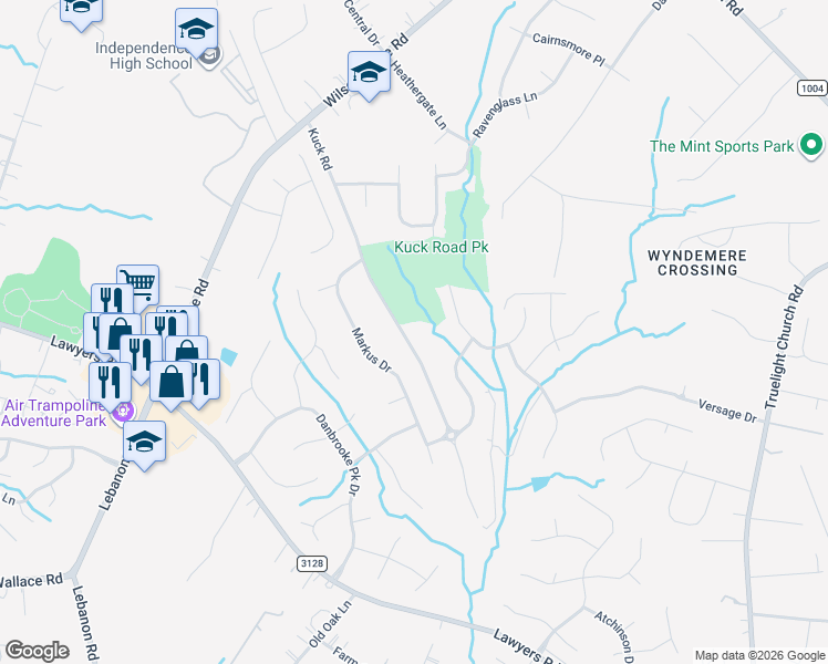 map of restaurants, bars, coffee shops, grocery stores, and more near 7433 Kuck Road in Mint Hill