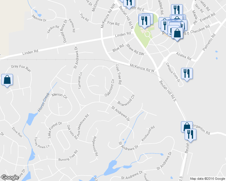 map of restaurants, bars, coffee shops, grocery stores, and more near 90 Oakmont Circle in Pinehurst