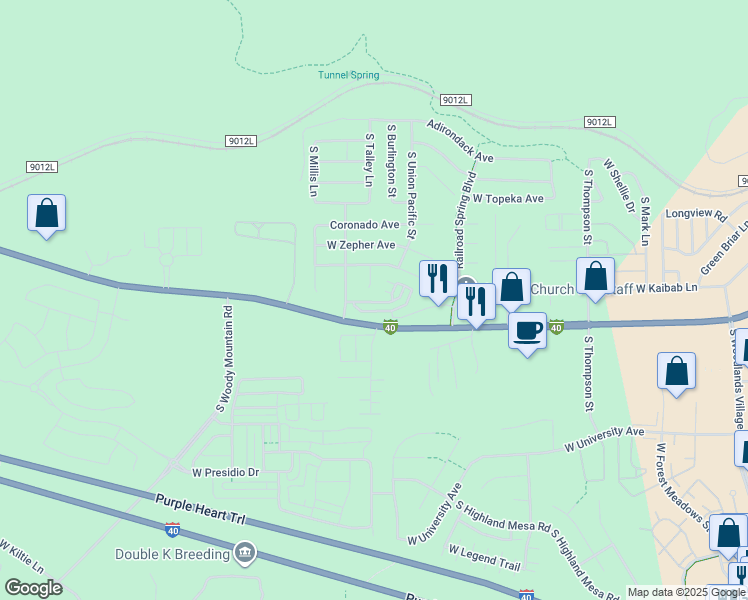 map of restaurants, bars, coffee shops, grocery stores, and more near 2506 West Cripple Creek Drive in Flagstaff